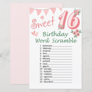 16e anniversaire Mot Scramble Jeu