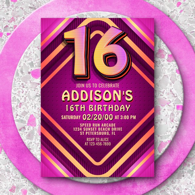 16e anniversaire Neon Invitation (Créateur téléchargé)