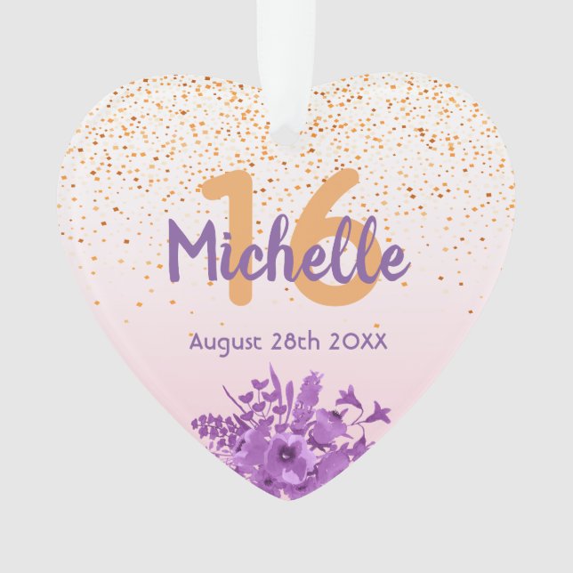 16e anniversaire rose d'or confetti fleurs pourpre (devant)