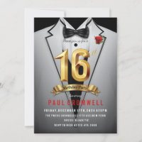 16e anniversaire Sweet 16 Tuxedo Invitation