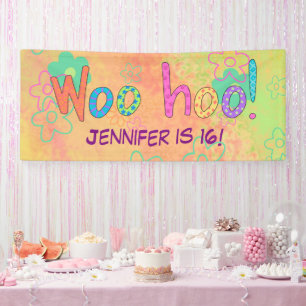 16e anniversaire WooHoo Nom Bannière personnalisée