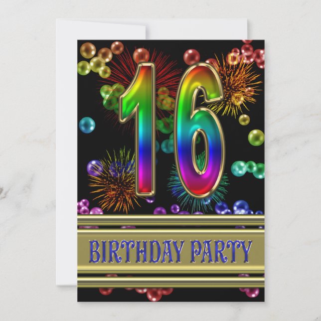 16e fête d'anniversaire Invitation avec bulles (Devant)