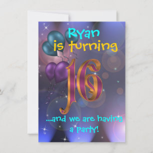 16e invitation à la fête d'anniversaire