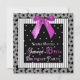 16e INVITATION DE FÊTE D'ANNIVERSAIRE, Noir/Fuchsi