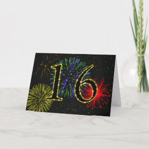 16ème Carte d'anniversaire avec des feux