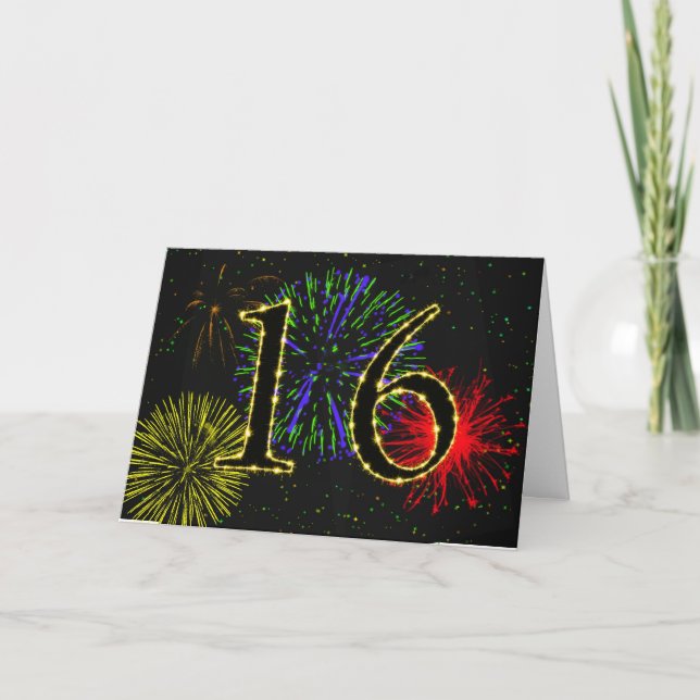 16ème Carte d'anniversaire avec des feux (Devant)