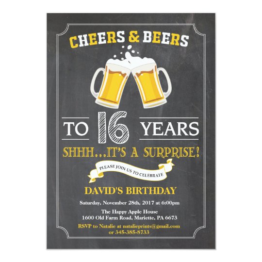16ème carte d'invitation d'anniversaire