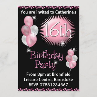 16ème Invitation de fête d'anniversaire