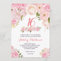 16ème Invitation florale de rose d'anniversaire de