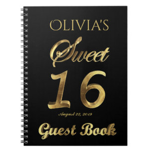 16ème or de noir de livre d'invité d'anniversaire