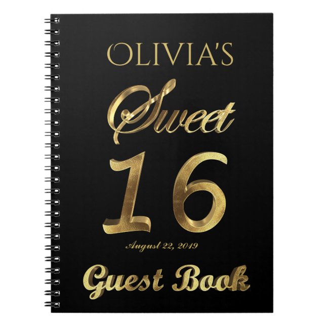 16ème or de noir de livre d'invité d'anniversaire (Devant)