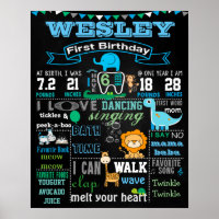 16x20" Animals First Birthday chalkboard poster
