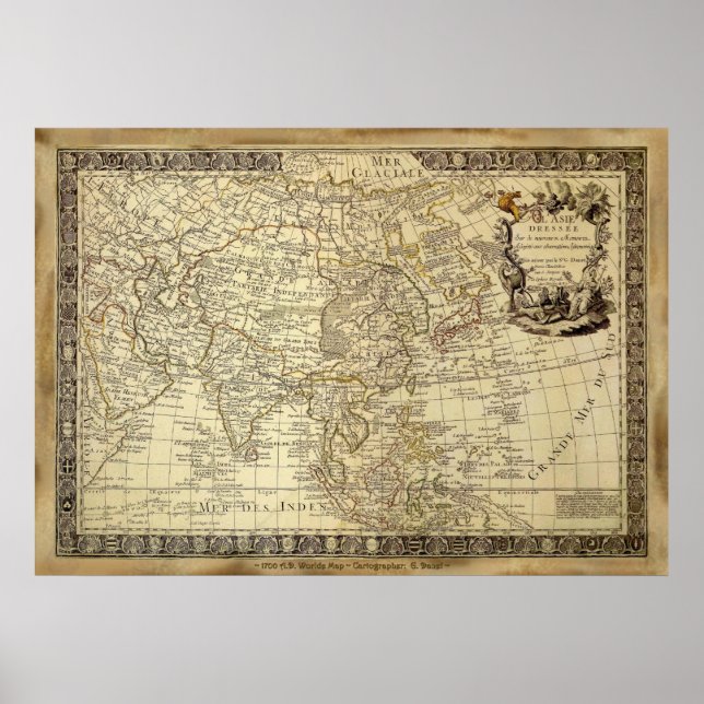 1700 AD OLD WORLD MAP Poster d'art (Devant)