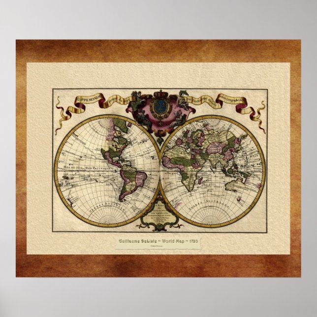 "1720 Guillaume DeLisle" Olde Worlde Map Poster (Devant)