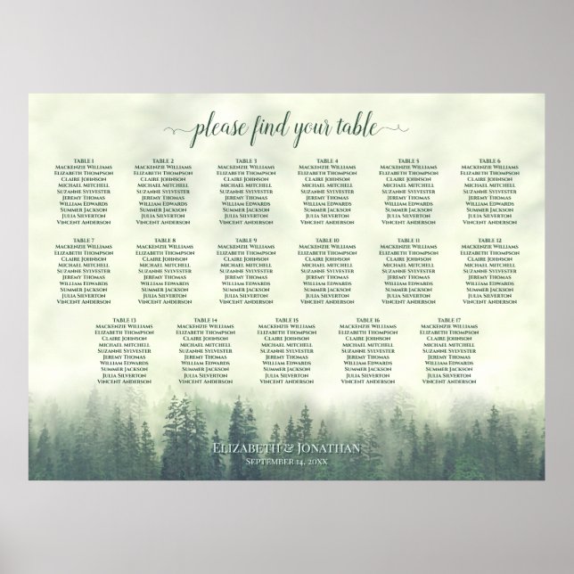 17 Tableau Plan de Table Mariage Forêt de Pins Ver (Devant)