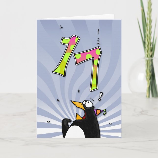 17e anniversaire - Carte de surprise de pingouin (Devant)