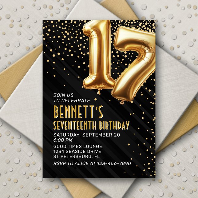 17e anniversaire Gold Black Invitation (Créateur téléchargé)