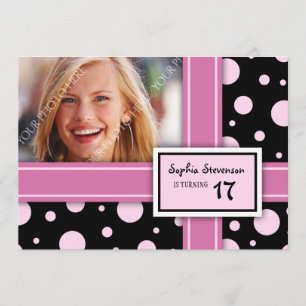 17e anniversaire Invitation Dots noirs roses