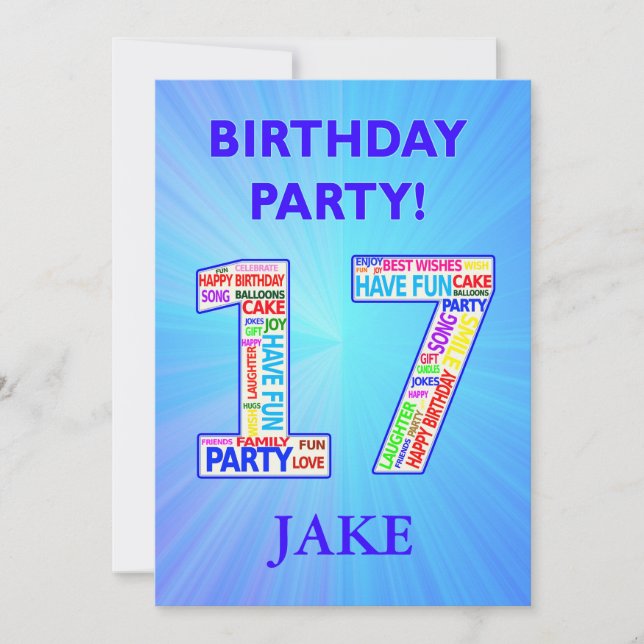 17th Birthday Party Invitation Ajouter un nom (Devant)