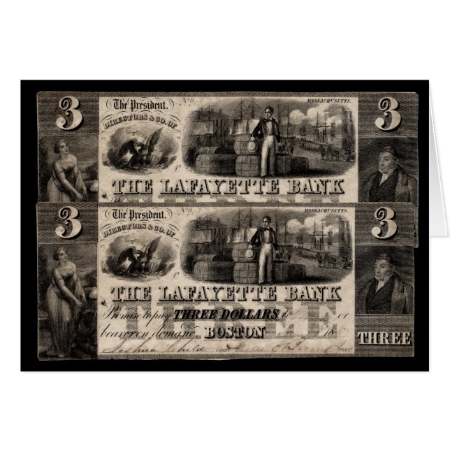 1837 Lafayette Bank Note à trois dollars (Devant horizontal)