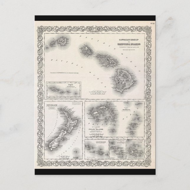 1855 Carte Colton d'Hawaï et de la Nouvelle-Zéland (Devant)