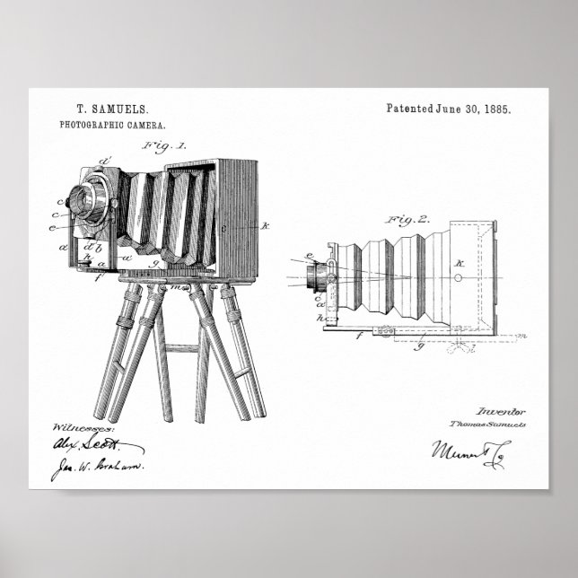 1885 Impression de dessin d'art breveté de caméra (Devant)