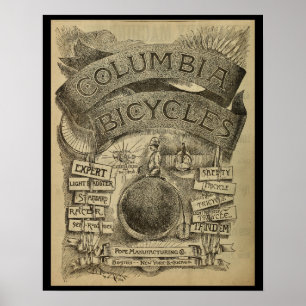 1887 Vintage Columbia Bicycles Ad Art Poster