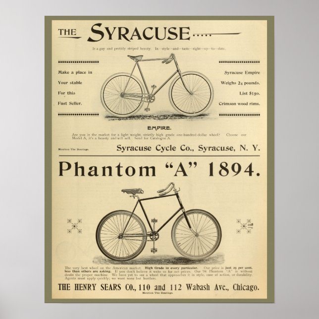 1894 Phantom A Bicycle Ad Art Poster (Devant)