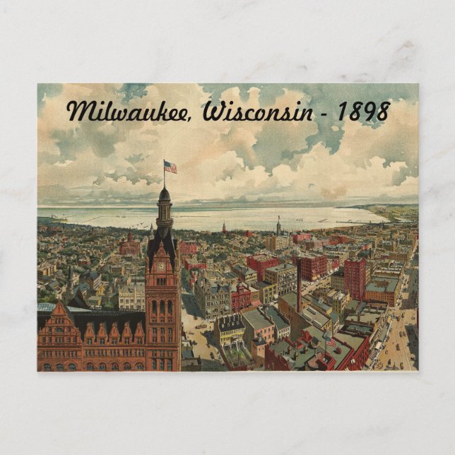 1898 Milwaukee, WI Birds Eye View Carte Postale! (Devant)