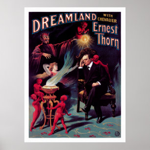 1899 Ernest Thorn Poster magicien Vintage restauré