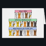 18 juin anniversaire, chats de bande dessinée<br><div class="desc">Trois rangées des chatons mignons de bande dessinée,  supportant au-dessus de leurs têtes,  longtemps pastel ont coloré les bannières qui indiquent que "seulement les personnes très spéciales ont des anniversaires le 18 juin".</div>
