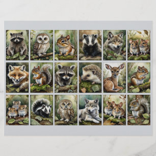 18 rectangles d'animaux de forêt pour Junk Journal