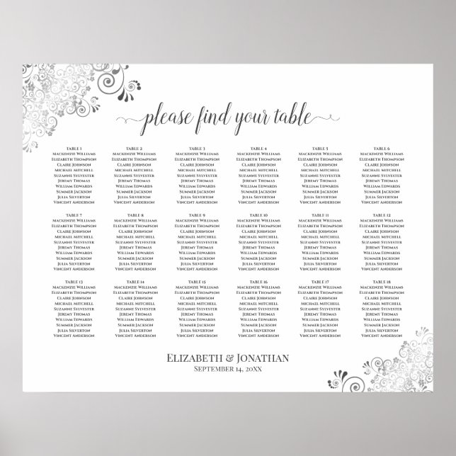 18 Tableau Blanc Mariage Sièges Diagrammes Argent (Devant)