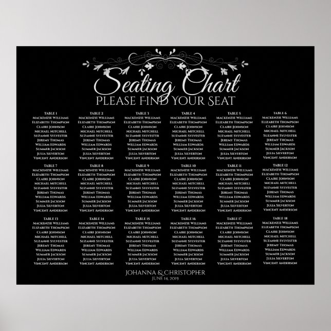 18 Tableau Élégant Mariage noir Tableau de siège (Devant)