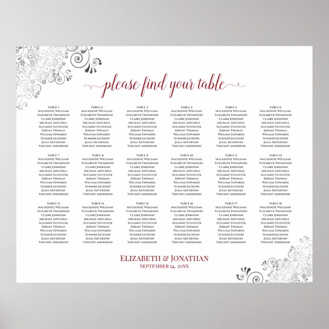 18 Tableau Frilly Blanc Mariage Plat Rouge (Devant)