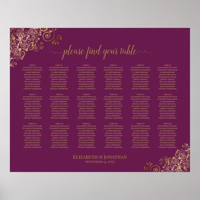 18 Tableau Mariage Sièges Cassis Purple Gold (Devant)
