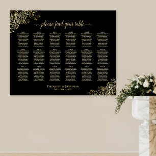 18 Tableau Mariage Sièges Noir & Or Frills
