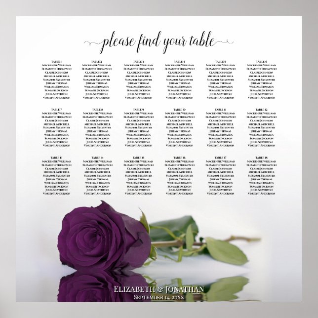 18 Tableau Plum violet Rose Mariage Siège (Devant)