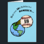 18e Anniversaire Baseball Home Run<br><div class="desc">Souhaitez que ce spécial 18 ans un anniversaire très heureux. La carte à l'avant montre une balle de baseball avec le numéro 18 sur elle étant frappée hors de ce monde! Cette carte d'anniversaire avec un grand succès - avec ce home run !</div>