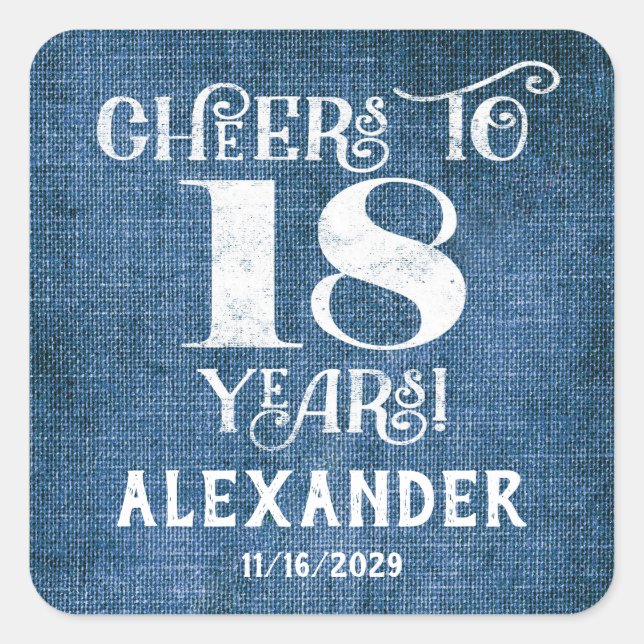 18e anniversaire Bleu Lin Merci Favor Stickers (Devant)