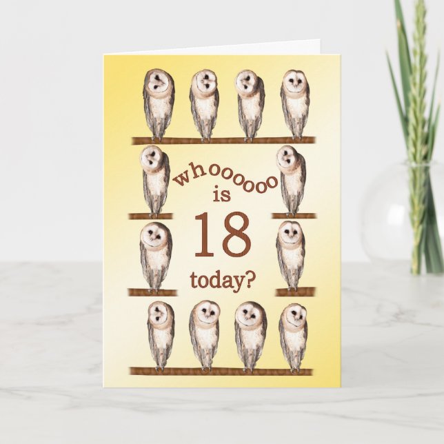 18e anniversaire, Carte des chouettes curieux. (Devant)