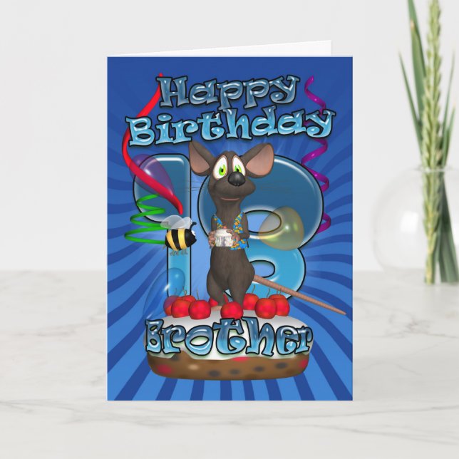 18e Anniversaire Carte Pour Frère - Funky Mouse Su (Devant)