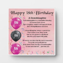 18e anniversaire Design Grandgirl Poème Plaque