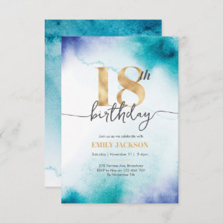 18e anniversaire Eau turquoise invitation or
