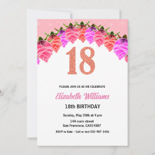 18e anniversaire Floral Rose Gold Invitation