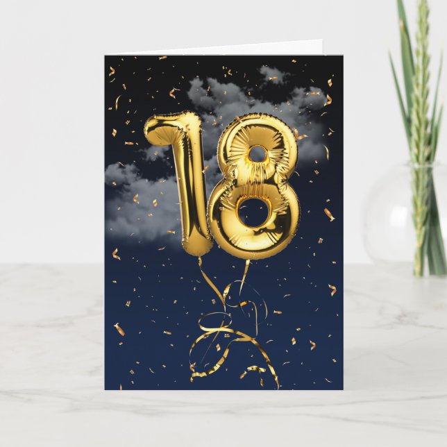 18e Anniversaire Gold Mylar Balloon et carte Confe (Devant)