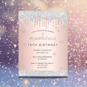 18e anniversaire hiver argent rose rose invitation