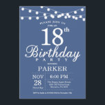 18e anniversaire Invitation Bleu<br><div class="desc">18e Birthday Invitation with String Lights. Blue Background. Men or Women Lady Elegant bday Invite. 13th 15th 16th 18th 20th 20st 30th 40th 50th 70th 80th 90th 100th For further customization,  please click the "Customize it" button and use our design tool to modify this template.</div>