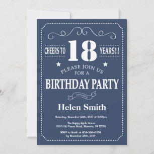 18e anniversaire Invitation Bleu et blanc