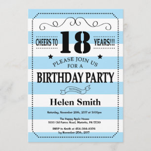 18e anniversaire Invitation Bleu et Blancs